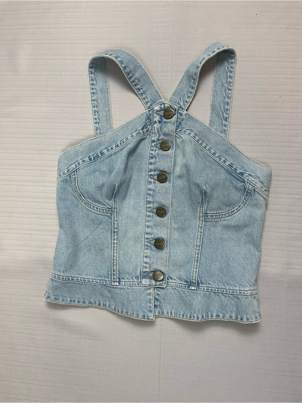 Jean Atelier Denim Halter Bustier Crop Top - Size 6